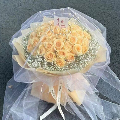 河池52朵香槟玫瑰满天星，你就是我的全部