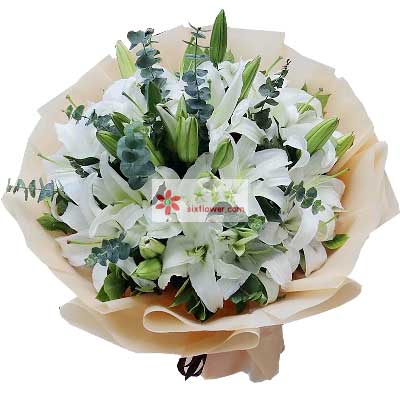 河池9支白色多头百合，祝福你幸福